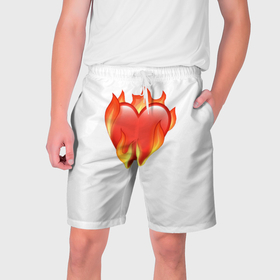 Мужские шорты 3D с принтом Сердце в огне эмодзи в Белгороде,  полиэстер 100% | прямой крой, два кармана без застежек по бокам. Мягкая трикотажная резинка на поясе, внутри которой широкие завязки. Длина чуть выше колен | 