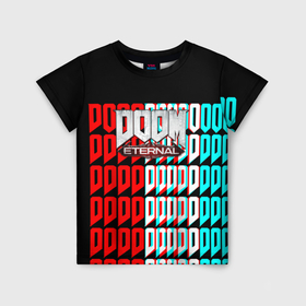 Детская футболка 3D с принтом Doom eternal glitch в Санкт-Петербурге, 100% гипоаллергенный полиэфир | прямой крой, круглый вырез горловины, длина до линии бедер, чуть спущенное плечо, ткань немного тянется | 