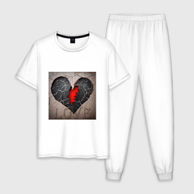 Мужская пижама хлопок с принтом Трещина на сердце в Петрозаводске, 100% хлопок | брюки и футболка прямого кроя, без карманов, на брюках мягкая резинка на поясе и по низу штанин
 | 