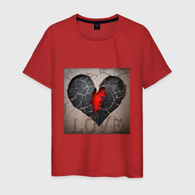 Мужская футболка хлопок с принтом Трещина на сердце в Курске, 100% хлопок | прямой крой, круглый вырез горловины, длина до линии бедер, слегка спущенное плечо. | 