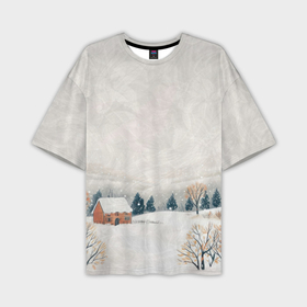 Мужская футболка oversize 3D с принтом Зимняя деревня в Белгороде,  |  | Тематика изображения на принте: 