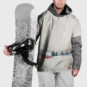 Накидка на куртку 3D с принтом Зимняя деревня в Тюмени, 100% полиэстер |  | 
