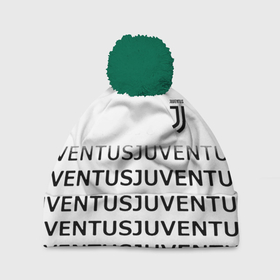 Шапка 3D c помпоном с принтом Ювентус лого паттерн спорт в Тюмени, 100% полиэстер | универсальный размер, печать по всей поверхности изделия | 