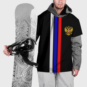 Накидка на куртку 3D с принтом Герб РФ триколор полосы в Новосибирске, 100% полиэстер |  | Тематика изображения на принте: 