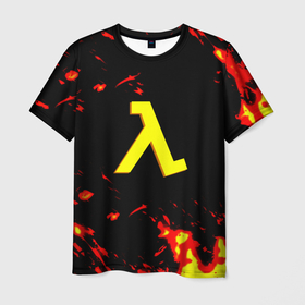 Мужская футболка 3D с принтом Half life огненный стиль лава в Курске, 100% полиэфир | прямой крой, круглый вырез горловины, длина до линии бедер | 