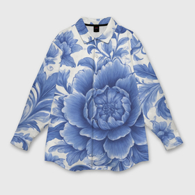 Мужская рубашка oversize 3D с принтом Синие цветы гжель в Петрозаводске,  |  | Тематика изображения на принте: 
