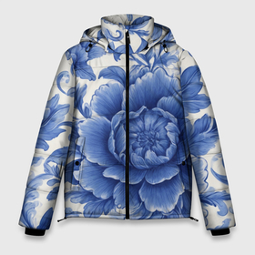 Мужская зимняя куртка 3D с принтом Синие цветы гжель , верх — 100% полиэстер; подкладка — 100% полиэстер; утеплитель — 100% полиэстер | длина ниже бедра, свободный силуэт Оверсайз. Есть воротник-стойка, отстегивающийся капюшон и ветрозащитная планка. 

Боковые карманы с листочкой на кнопках и внутренний карман на молнии. | 