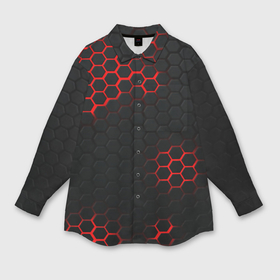 Мужская рубашка oversize 3D с принтом Стальная броня соты текстура в Петрозаводске,  |  | 