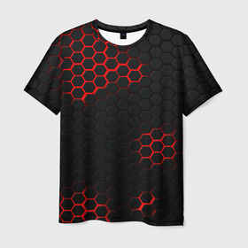 Мужская футболка 3D с принтом Стальная броня соты текстура в Тюмени, 100% полиэфир | прямой крой, круглый вырез горловины, длина до линии бедер | 