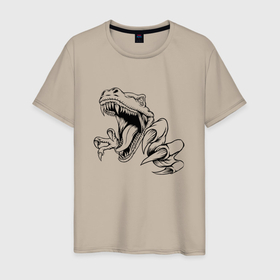 Мужская футболка хлопок с принтом Динозавр клыки и пасть , 100% хлопок | прямой крой, круглый вырез горловины, длина до линии бедер, слегка спущенное плечо. | 