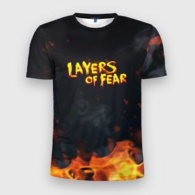 Мужская футболка 3D Slim с принтом Layers of Fear огненный стиль хоррор в Новосибирске, 100% полиэстер с улучшенными характеристиками | приталенный силуэт, круглая горловина, широкие плечи, сужается к линии бедра | 