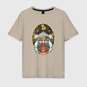 Мужская футболка хлопок Oversize с принтом Сказочный богатырь в Петрозаводске, 100% хлопок | свободный крой, круглый ворот, “спинка” длиннее передней части | Тематика изображения на принте: 
