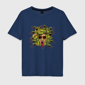 Мужская футболка хлопок Oversize с принтом Медуза Горгона змеи в Курске, 100% хлопок | свободный крой, круглый ворот, “спинка” длиннее передней части | 