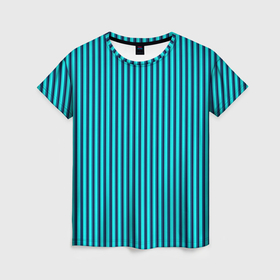 Женская футболка 3D с принтом Яркий голубой в полоску , 100% полиэфир ( синтетическое хлопкоподобное полотно) | прямой крой, круглый вырез горловины, длина до линии бедер | 