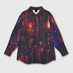 Мужская рубашка oversize 3D с принтом Киберпанк светящиеся красные элементы в Санкт-Петербурге,  |  | 