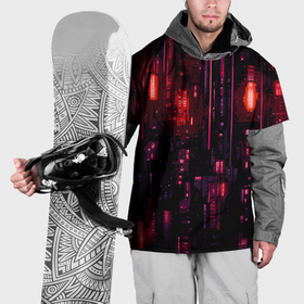 Накидка на куртку 3D с принтом Киберпанк светящиеся красные элементы в Тюмени, 100% полиэстер |  | Тематика изображения на принте: 