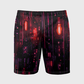 Мужские шорты спортивные с принтом Киберпанк светящиеся красные элементы в Тюмени,  |  | Тематика изображения на принте: 