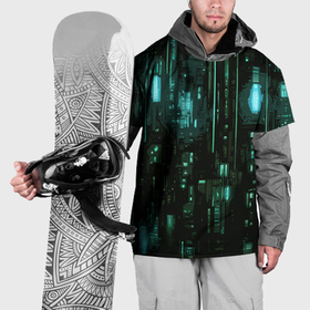 Накидка на куртку 3D с принтом Киберпанк светящиеся голубые элементы , 100% полиэстер |  | Тематика изображения на принте: 