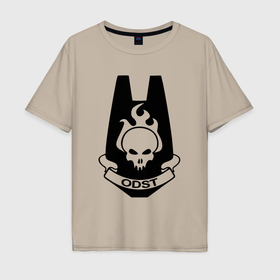 Мужская футболка хлопок Oversize с принтом Мастер чиф логотип odst , 100% хлопок | свободный крой, круглый ворот, “спинка” длиннее передней части | 