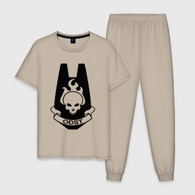 Мужская пижама хлопок с принтом Мастер чиф логотип odst , 100% хлопок | брюки и футболка прямого кроя, без карманов, на брюках мягкая резинка на поясе и по низу штанин
 | 