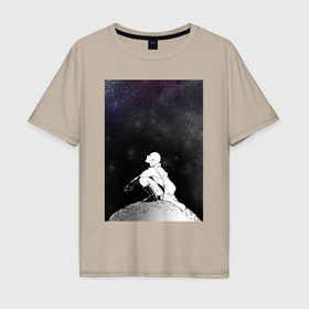 Мужская футболка хлопок Oversize с принтом Ванпанчмен Сайтама на луне , 100% хлопок | свободный крой, круглый ворот, “спинка” длиннее передней части | Тематика изображения на принте: 