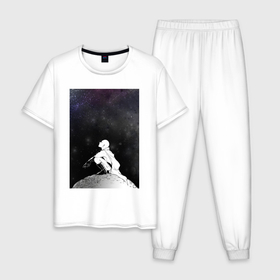 Мужская пижама хлопок с принтом Ванпанчмен Сайтама на луне , 100% хлопок | брюки и футболка прямого кроя, без карманов, на брюках мягкая резинка на поясе и по низу штанин
 | Тематика изображения на принте: 