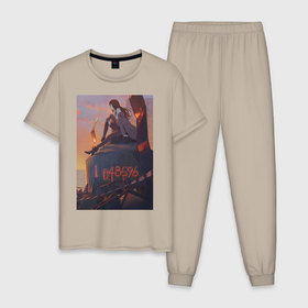 Мужская пижама хлопок с принтом Врата Штейна Курису Макисэ на машине времени в Курске, 100% хлопок | брюки и футболка прямого кроя, без карманов, на брюках мягкая резинка на поясе и по низу штанин
 | 