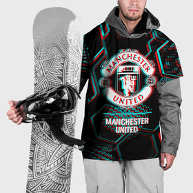 Накидка на куртку 3D с принтом Manchester United FC в стиле glitch на темном фоне в Курске, 100% полиэстер |  | 