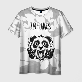 Мужская футболка 3D с принтом In Flames рок панда на светлом фоне , 100% полиэфир | прямой крой, круглый вырез горловины, длина до линии бедер | Тематика изображения на принте: 