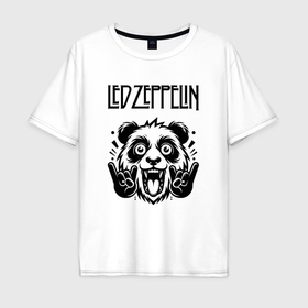 Мужская футболка хлопок Oversize с принтом Led Zeppelin   rock panda в Санкт-Петербурге, 100% хлопок | свободный крой, круглый ворот, “спинка” длиннее передней части | 