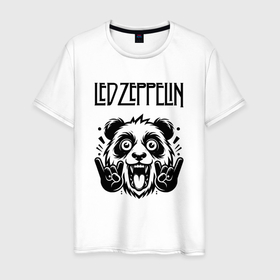 Мужская футболка хлопок с принтом Led Zeppelin   rock panda в Санкт-Петербурге, 100% хлопок | прямой крой, круглый вырез горловины, длина до линии бедер, слегка спущенное плечо. | 