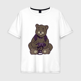 Мужская футболка хлопок Oversize с принтом Медведь геймер в Курске, 100% хлопок | свободный крой, круглый ворот, “спинка” длиннее передней части | 