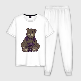 Мужская пижама хлопок с принтом Медведь геймер в Курске, 100% хлопок | брюки и футболка прямого кроя, без карманов, на брюках мягкая резинка на поясе и по низу штанин
 | 