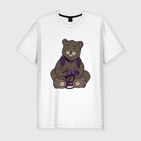 Мужская футболка хлопок Slim с принтом Медведь геймер в Курске, 92% хлопок, 8% лайкра | приталенный силуэт, круглый вырез ворота, длина до линии бедра, короткий рукав | 