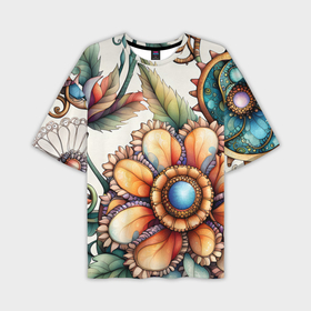 Мужская футболка oversize 3D с принтом Яркие фантазийные цветы в Белгороде,  |  | Тематика изображения на принте: 
