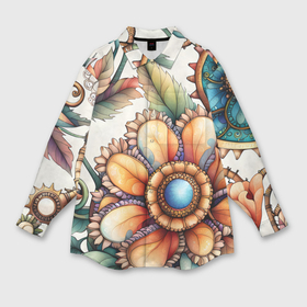 Мужская рубашка oversize 3D с принтом Яркие фантазийные цветы в Белгороде,  |  | Тематика изображения на принте: 