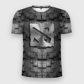 Мужская футболка 3D Slim с принтом Dota   metal texture в Тюмени, 100% полиэстер с улучшенными характеристиками | приталенный силуэт, круглая горловина, широкие плечи, сужается к линии бедра | 