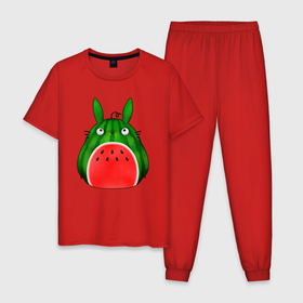 Мужская пижама хлопок с принтом Тоторо арбузик в Петрозаводске, 100% хлопок | брюки и футболка прямого кроя, без карманов, на брюках мягкая резинка на поясе и по низу штанин
 | 