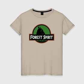 Женская футболка хлопок с принтом Тоторо дух леса , 100% хлопок | прямой крой, круглый вырез горловины, длина до линии бедер, слегка спущенное плечо | 