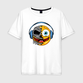Мужская футболка хлопок Oversize с принтом Музыкальный смайлик в Тюмени, 100% хлопок | свободный крой, круглый ворот, “спинка” длиннее передней части | 