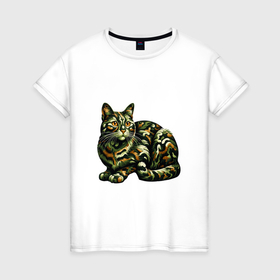 Женская футболка хлопок с принтом Камуфляжный кот в Кировске, 100% хлопок | прямой крой, круглый вырез горловины, длина до линии бедер, слегка спущенное плечо | 
