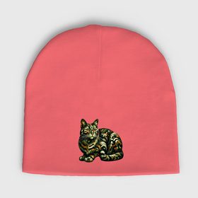 Мужская шапка демисезонная с принтом Камуфляжный кот ,  |  | Тематика изображения на принте: 