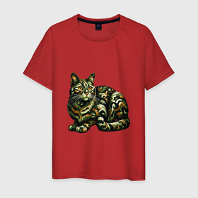 Мужская футболка хлопок с принтом Камуфляжный кот в Санкт-Петербурге, 100% хлопок | прямой крой, круглый вырез горловины, длина до линии бедер, слегка спущенное плечо. | Тематика изображения на принте: 