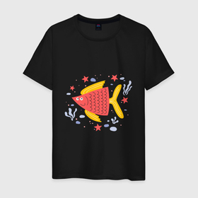 Мужская футболка хлопок с принтом Рыба красная в Екатеринбурге, 100% хлопок | прямой крой, круглый вырез горловины, длина до линии бедер, слегка спущенное плечо. | 