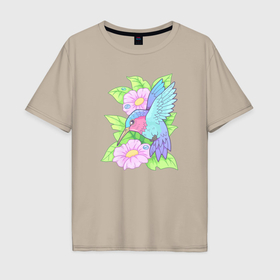 Мужская футболка хлопок Oversize с принтом Маленькая птичка колибри , 100% хлопок | свободный крой, круглый ворот, “спинка” длиннее передней части | 