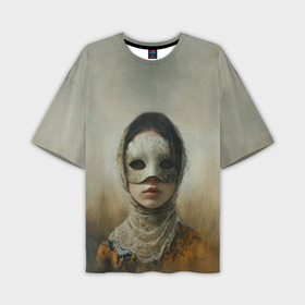 Мужская футболка oversize 3D с принтом Юная девушка в маске в Екатеринбурге,  |  | Тематика изображения на принте: 