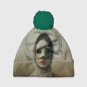 Шапка 3D c помпоном с принтом Юная девушка в маске в Санкт-Петербурге, 100% полиэстер | универсальный размер, печать по всей поверхности изделия | 