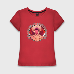Женская футболка хлопок Slim с принтом Девушка с языком  за отлиз любой каприз в Тюмени,  |  | 