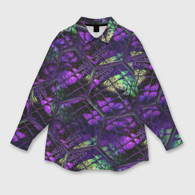 Мужская рубашка oversize 3D с принтом Бабочки в фиолетовом креативном узоре в Екатеринбурге,  |  | 