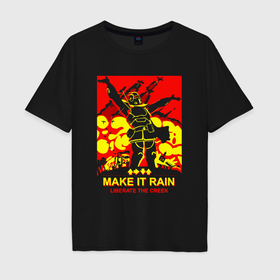Мужская футболка хлопок Oversize с принтом Make it rain   helldivers 2 в Тюмени, 100% хлопок | свободный крой, круглый ворот, “спинка” длиннее передней части | 